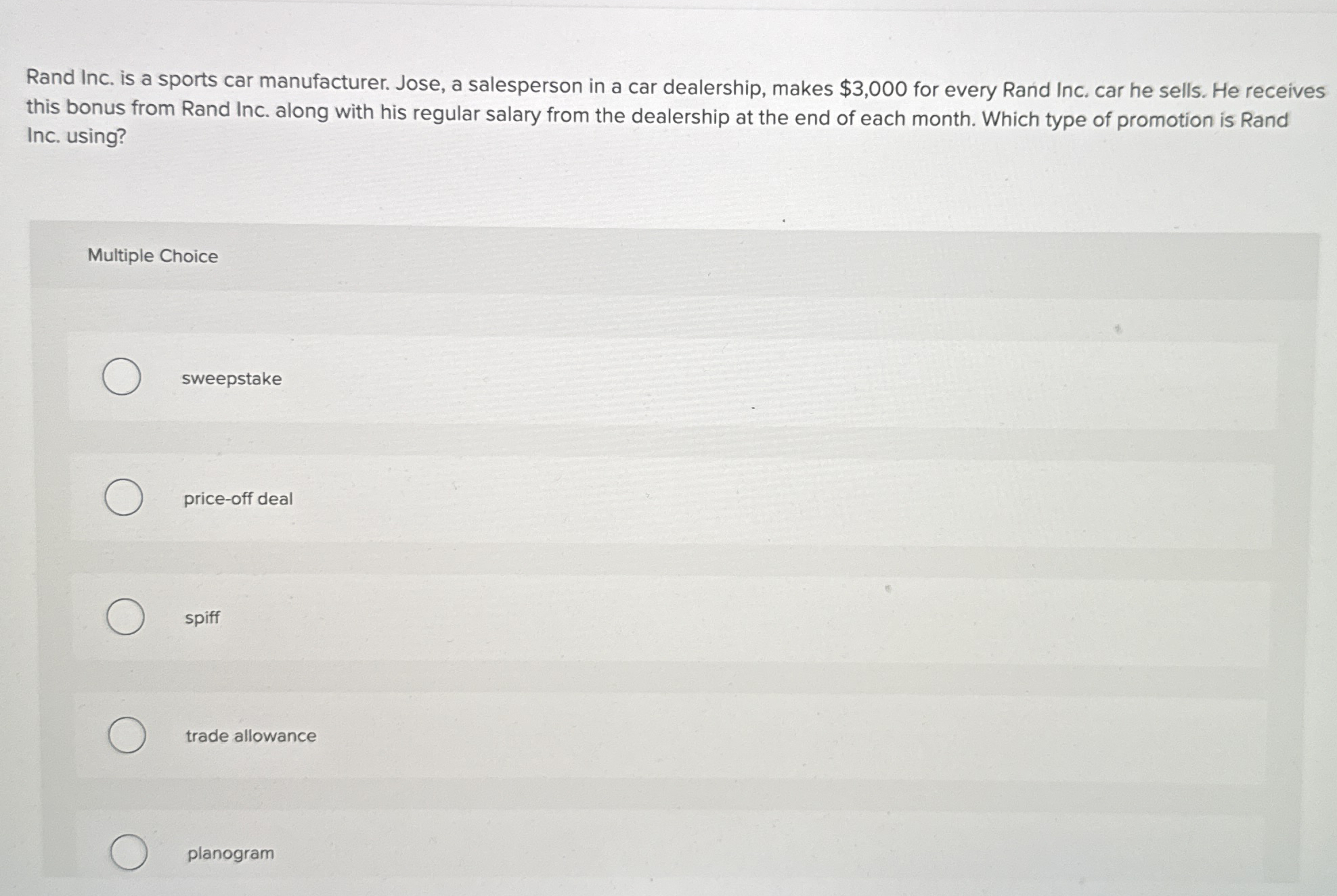 Rand Inc. is a sports car manufacturer. Jose, a