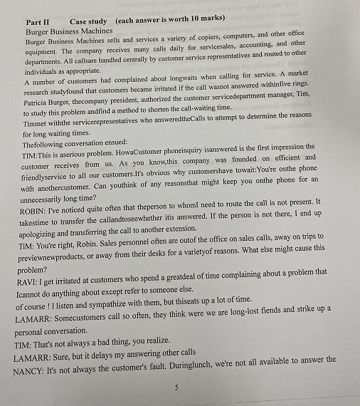 Part II Case study (each answer is worth 10