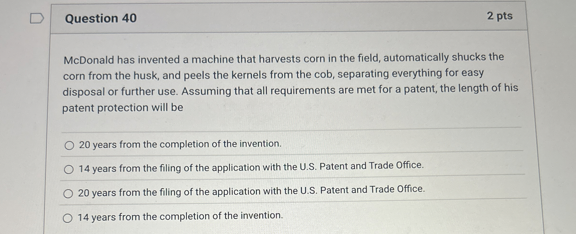 Question 4 0 2 pts McDonald has invented a