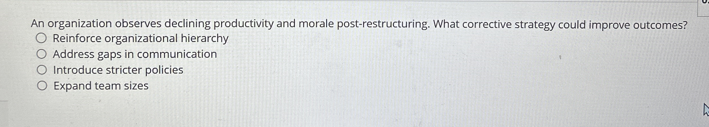 An organization observes declining productivity