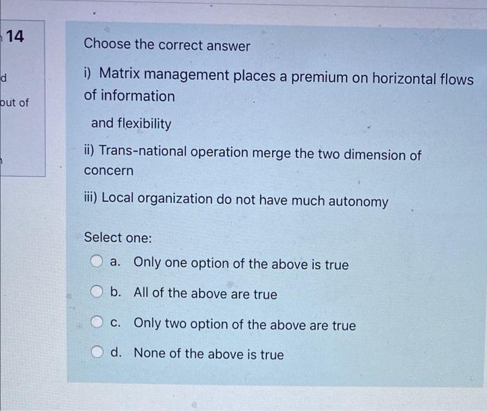 14 Choose the correct answer d i) Matrix
