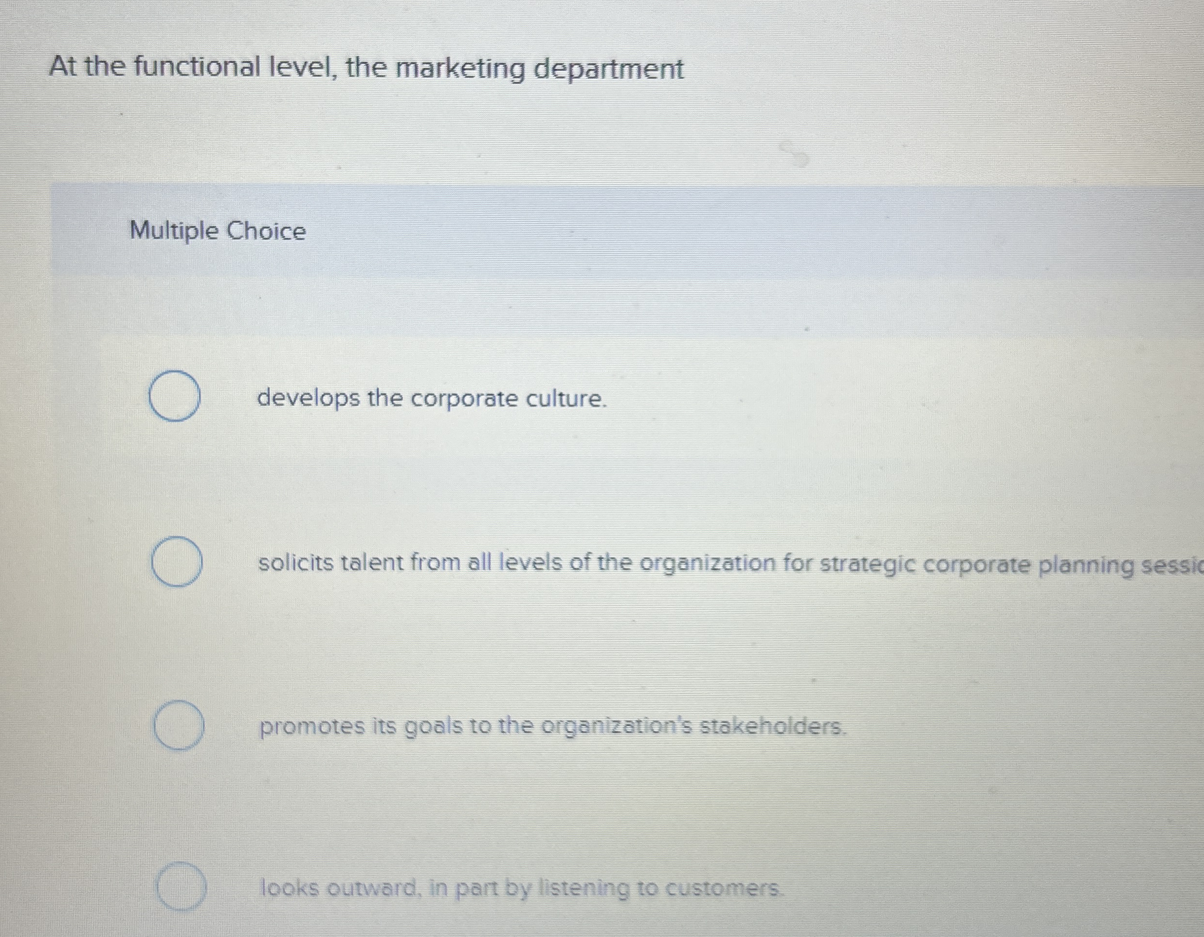 At the functional level, the marketing department