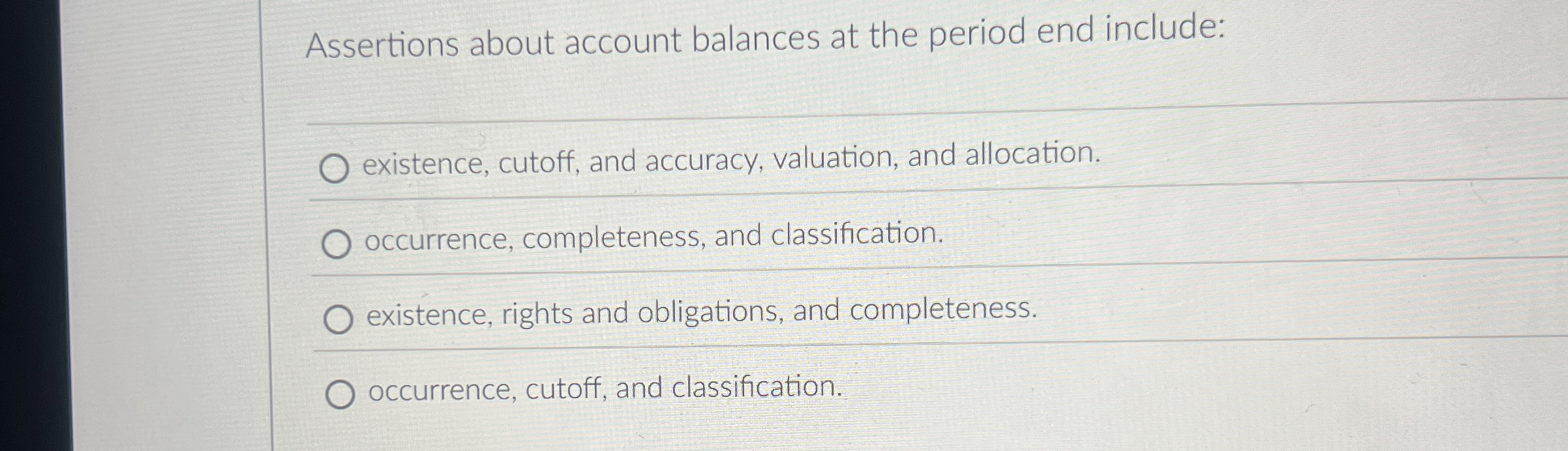 Assertions about account balances at the period