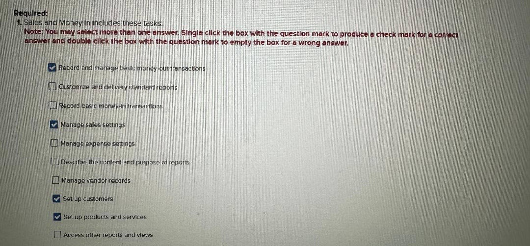 Required: Sales and Money in includes these