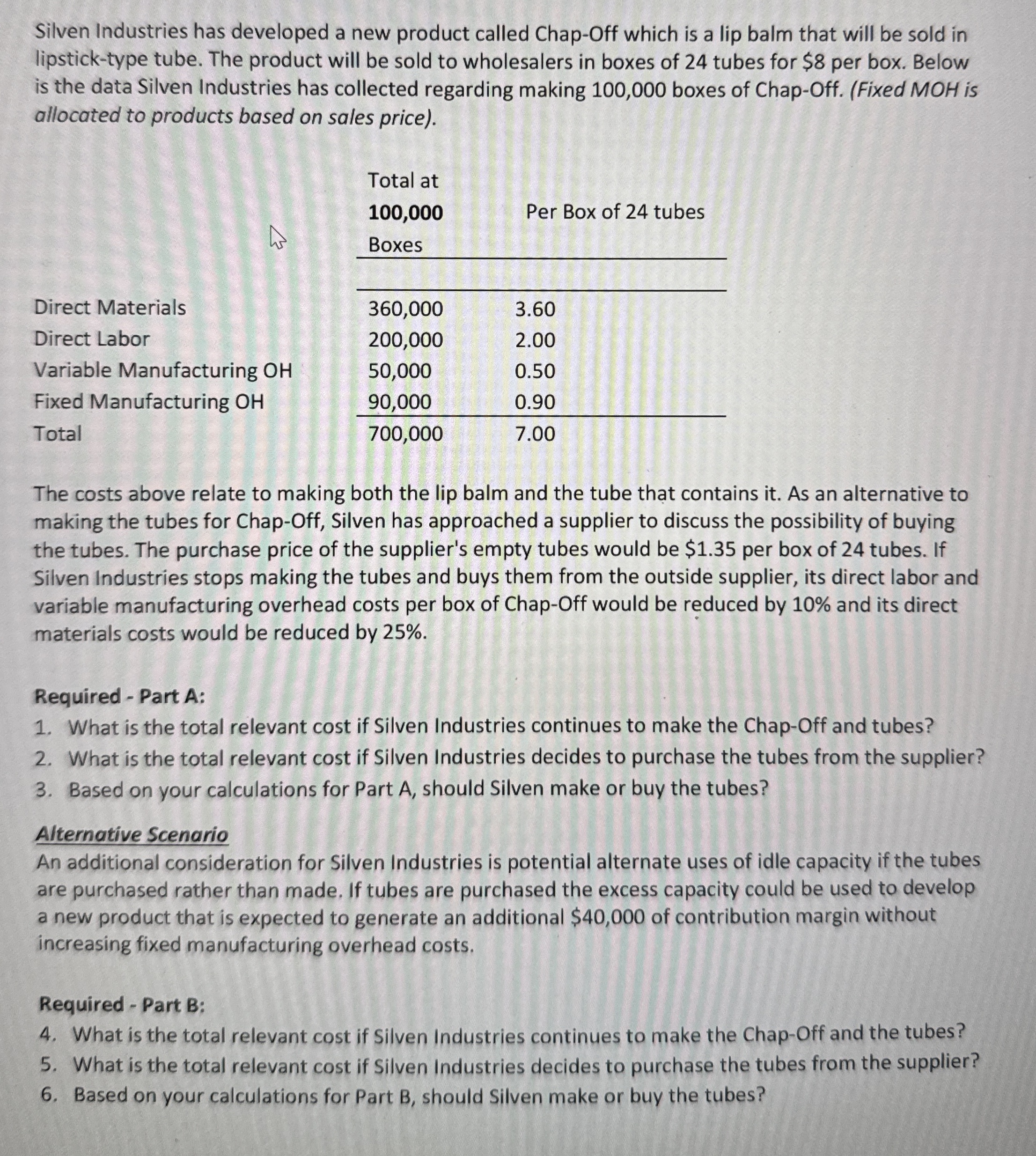 How to solve Silven Industries has developed a