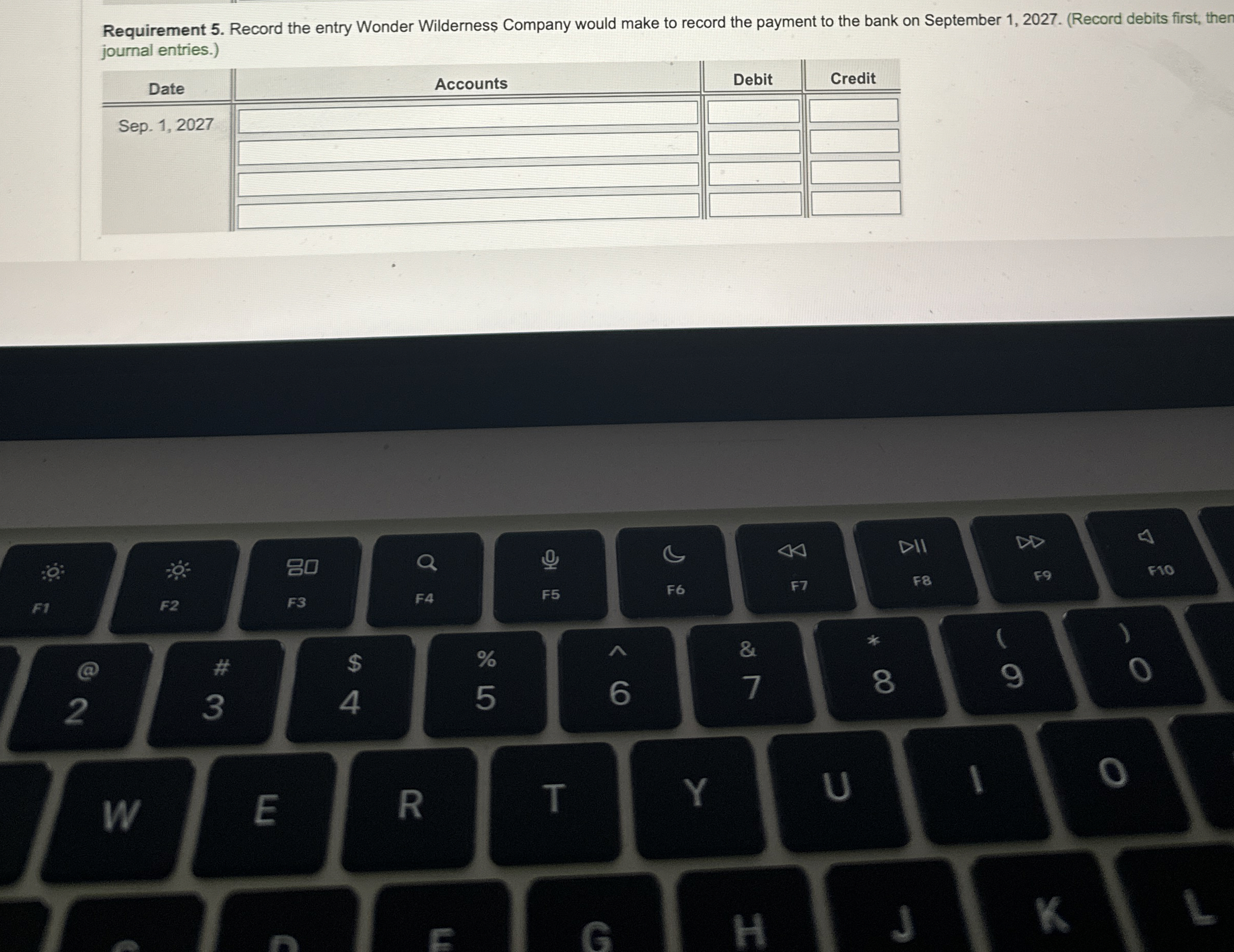Requirement 5 . Record the entry Wonder