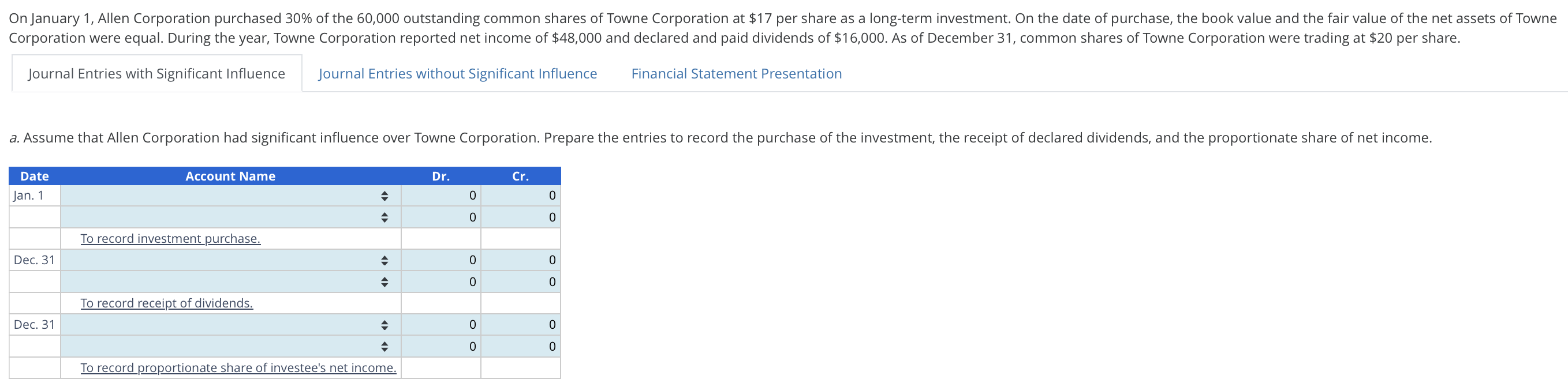 On January 1 , Allen Corporation purchased 3 0 %