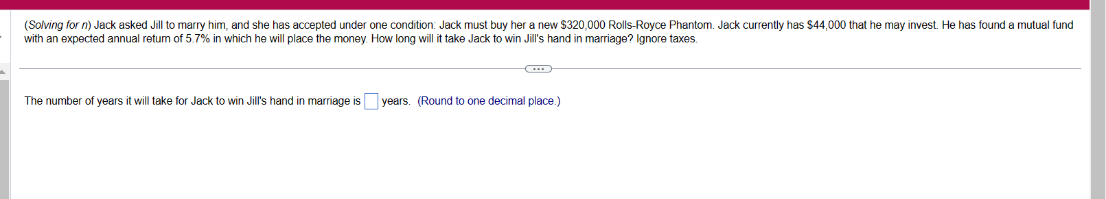 Q #1 (Solving for n) Jack asked Jill to marry