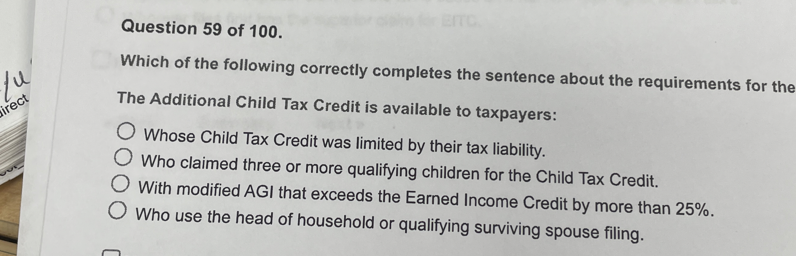 Question 5 9 of 1 0 0 . Which of the following