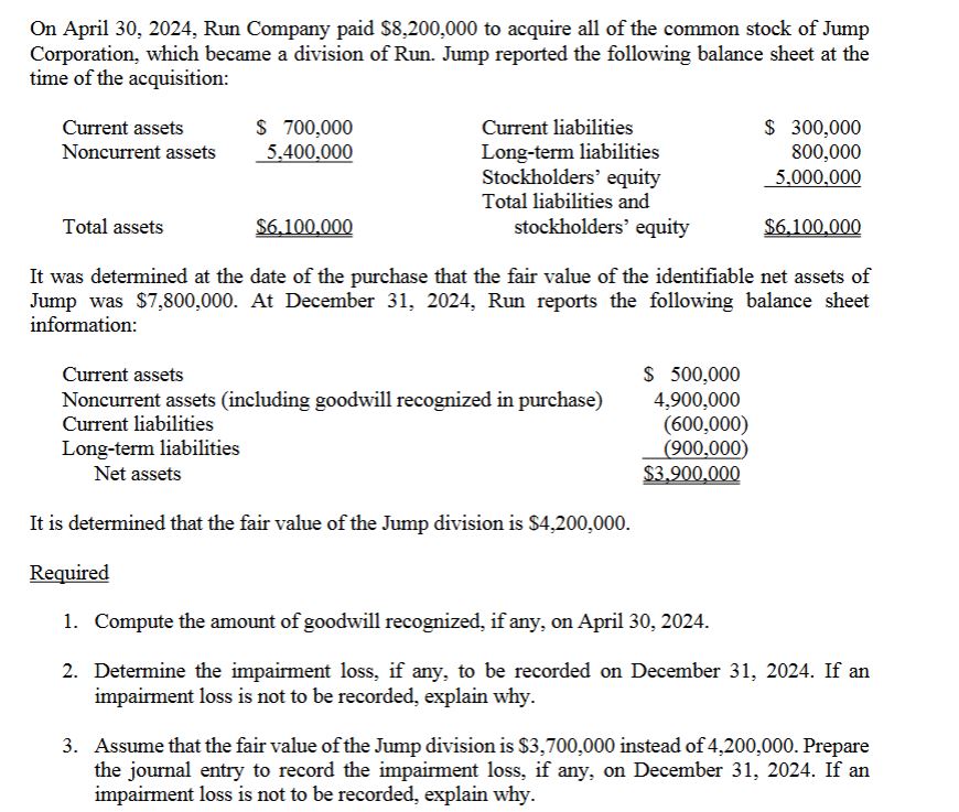 On April 3 0 , 2 0 2 4 , Run Company paid \ ( \ $