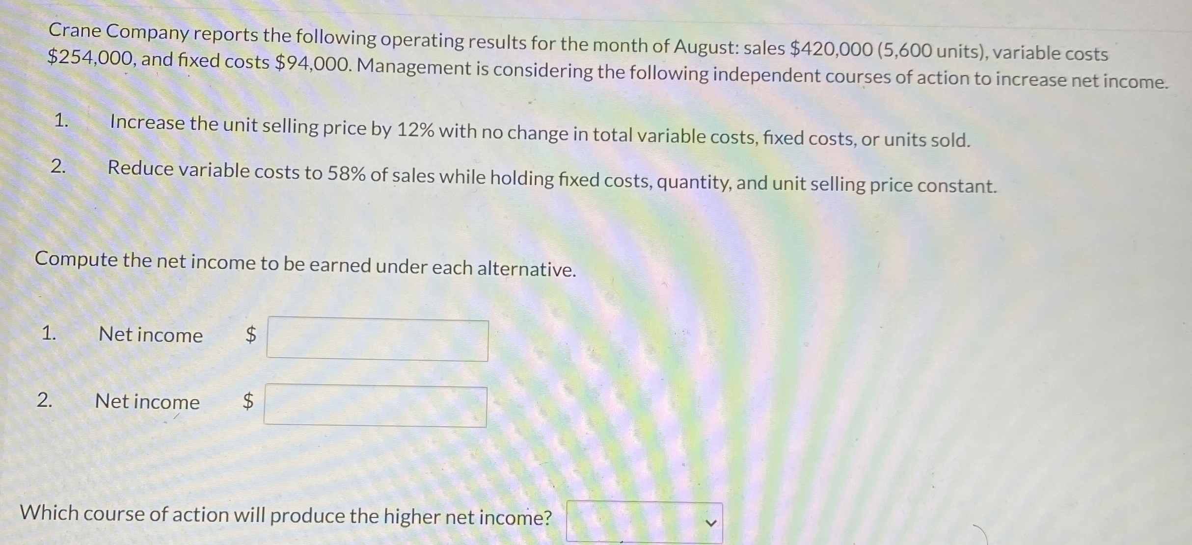 Crane Company reports the following operating