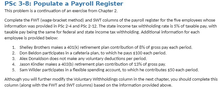 PSc 3-8: Populate a Payroll Register This problem