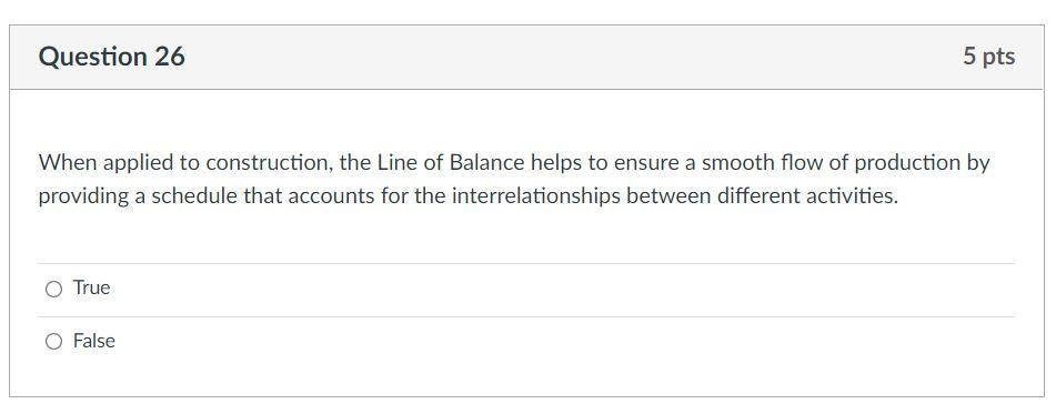 Question 26 5 pts When applied to construction,