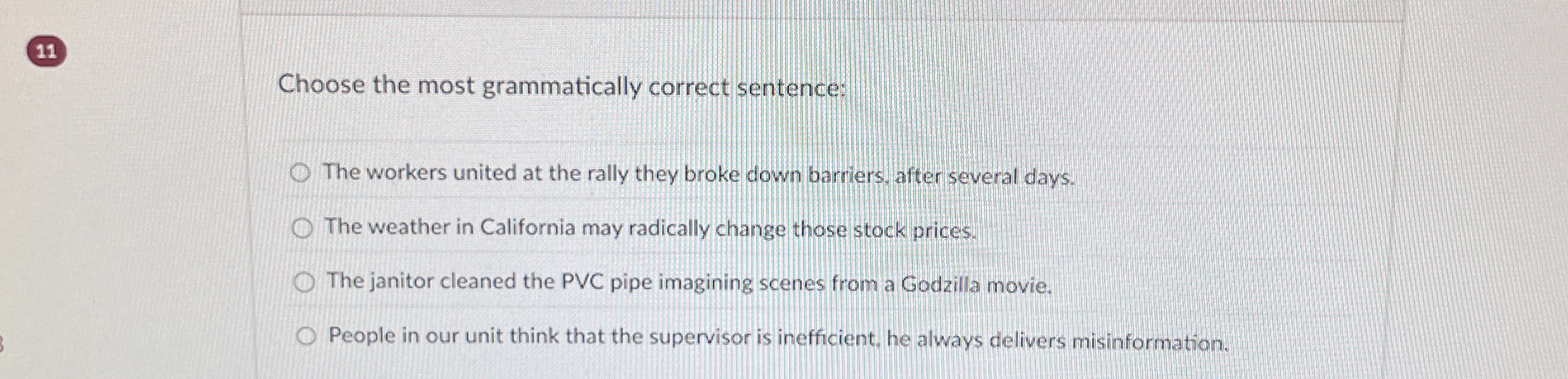 1 1 Choose the most grammatically correct