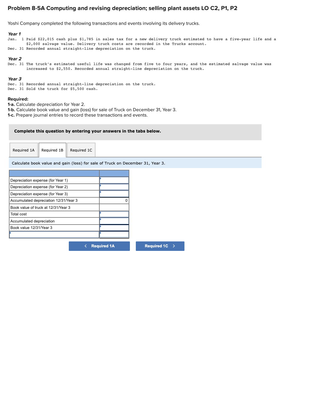 Problem 8-5A Computing and revising depreciation;