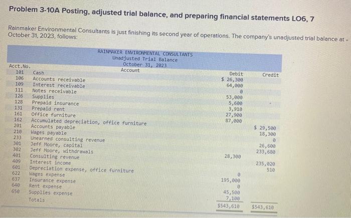 Problem 3 - 1 0 A Posting, adjusted trial