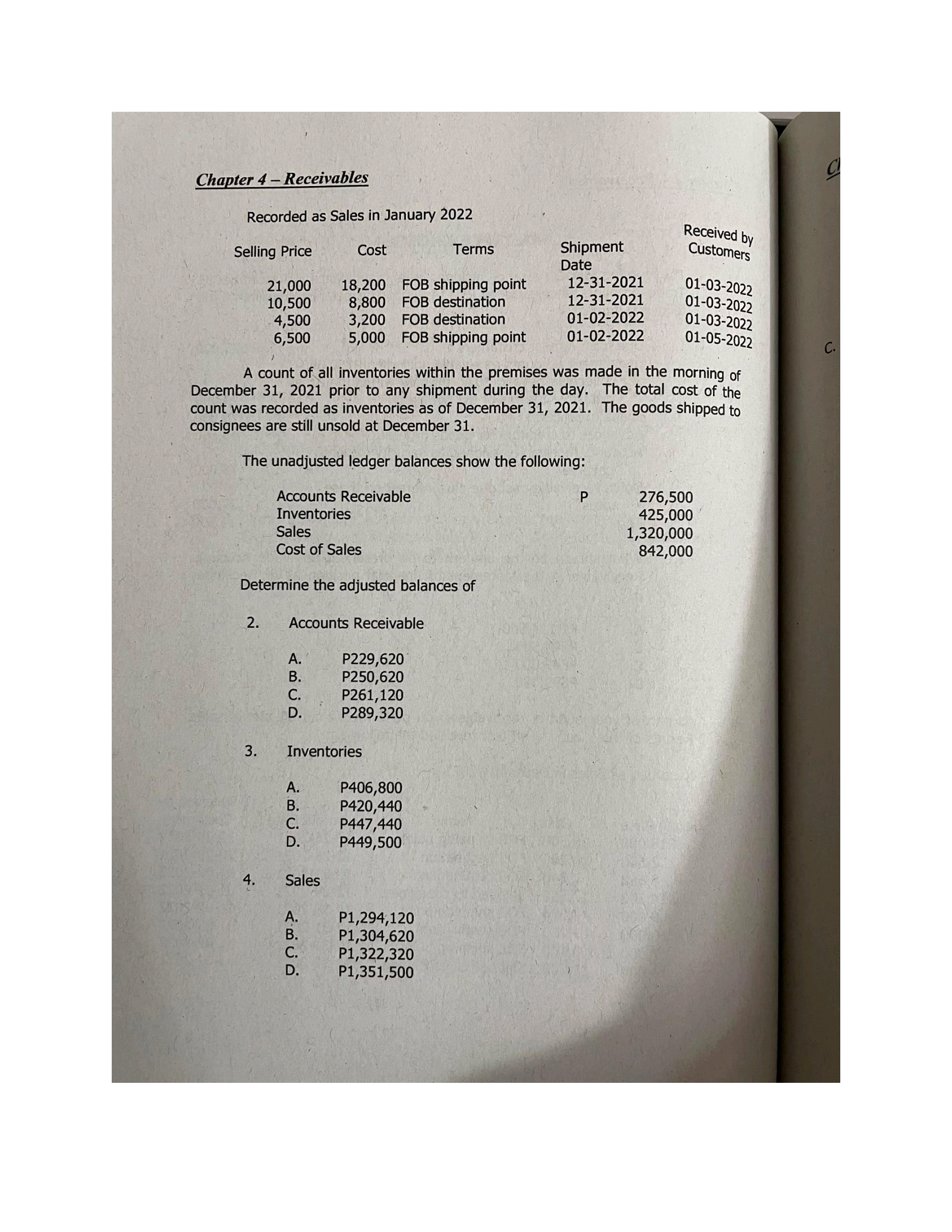 Chapter 4 - Receivables MULTIPLE CHOICE A . The