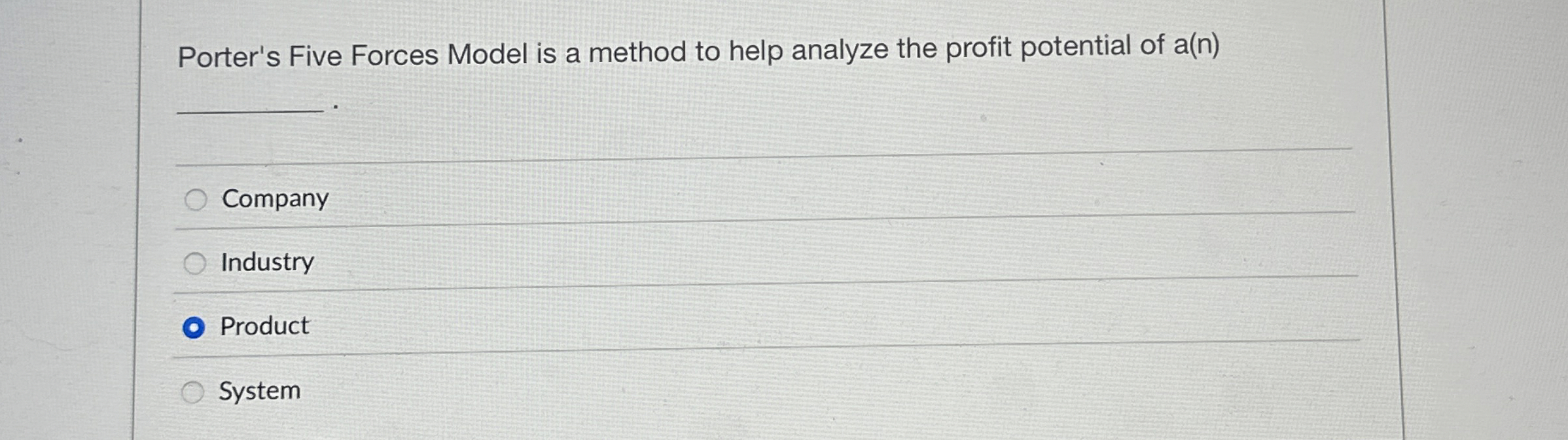 Porter's Five Forces Model is a method to help