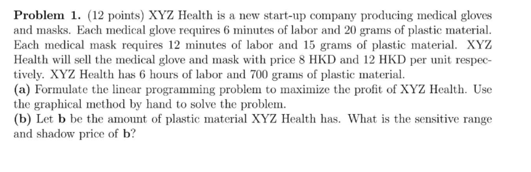 Problem 1 . ( 1 2 points ) XYZ Health is a new