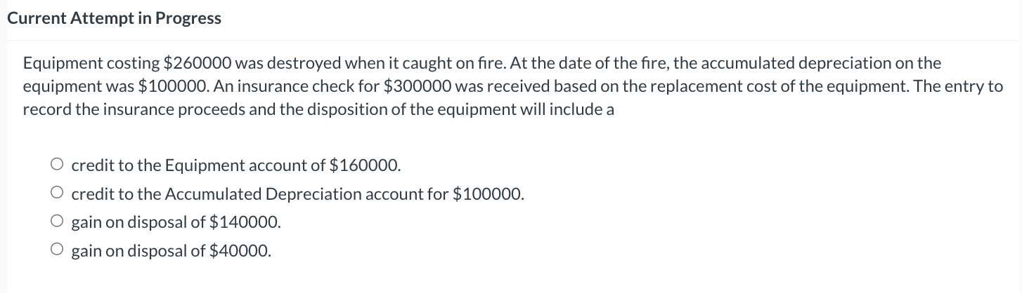 Current Attempt i n Progress Equipment costing $