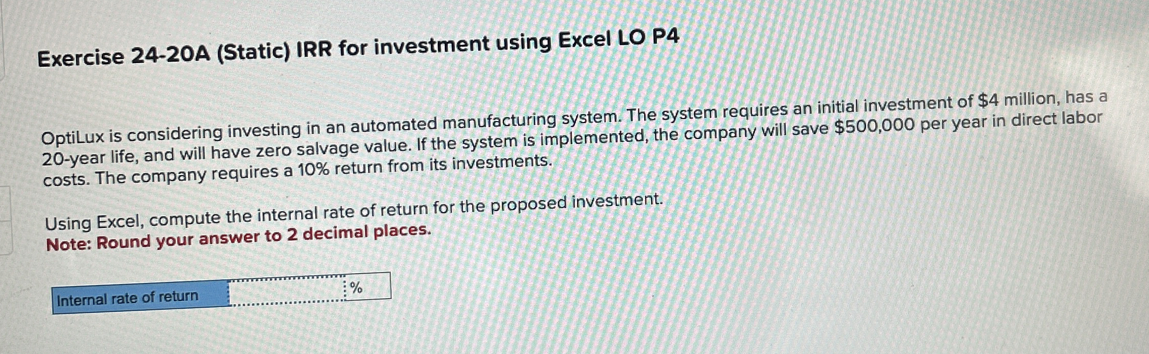 Exercise 2 4 - 2 0 A ( Static ) IRR for