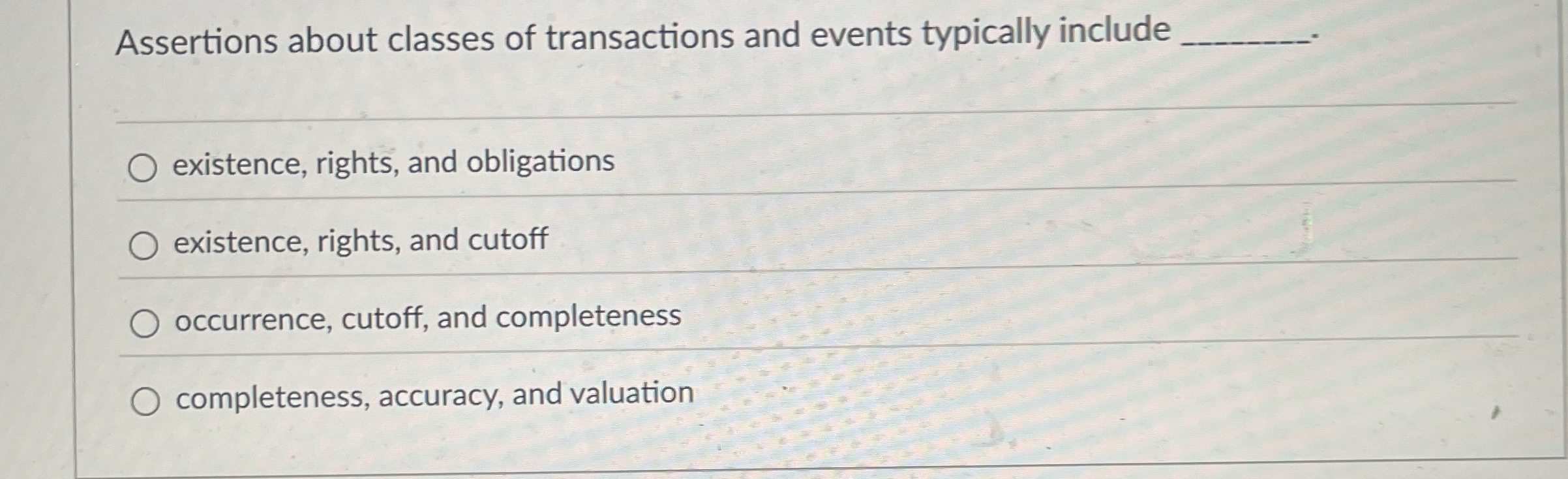 Assertions about classes of transactions and