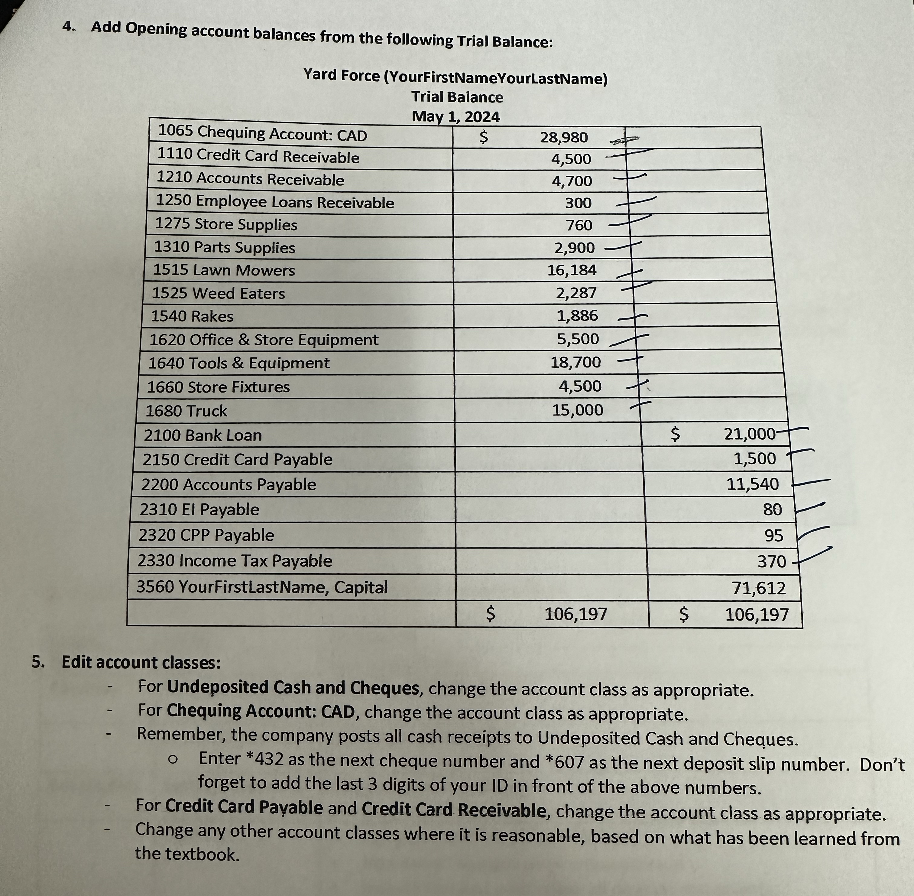 Add Opening account balances from the following
