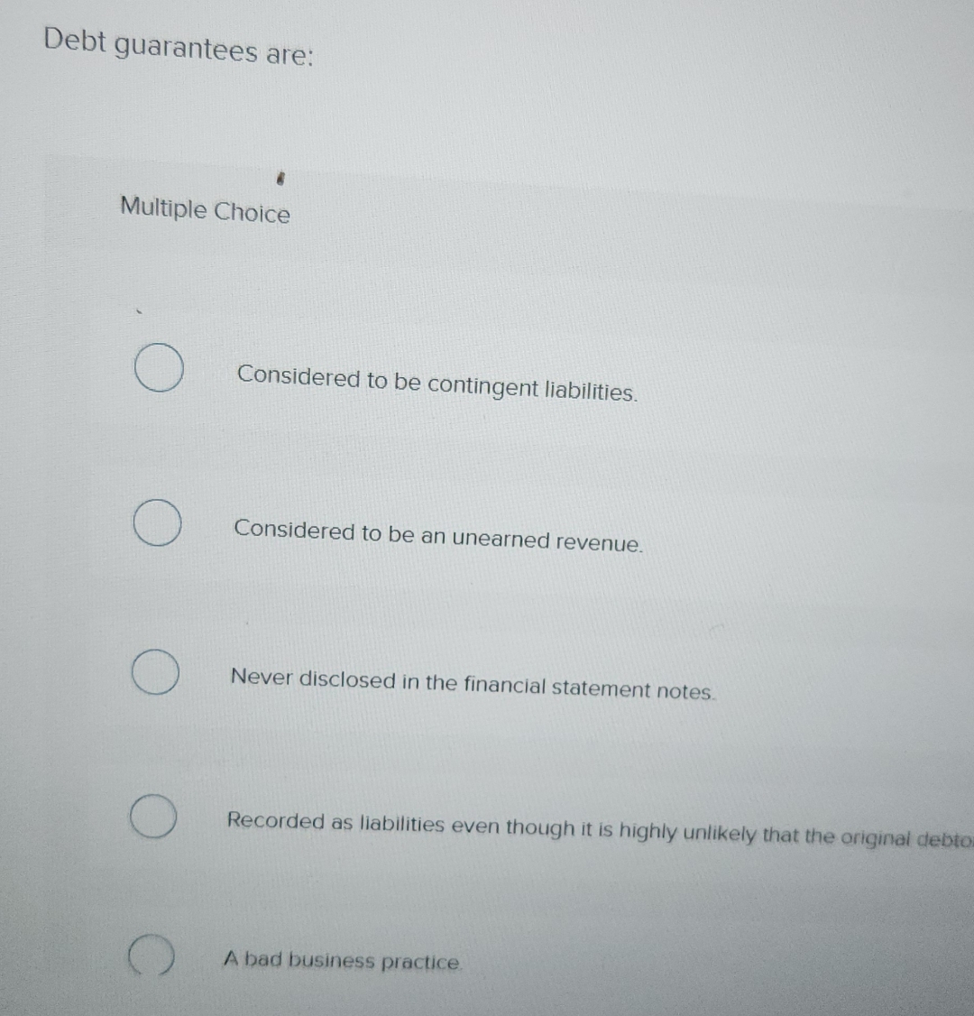 Debt guarantees are: Multiple Choice Considered