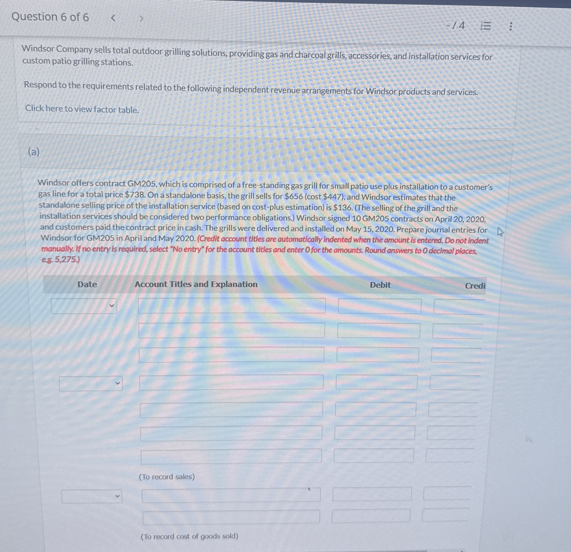 Question 6 of 6 Windsor Company sells total