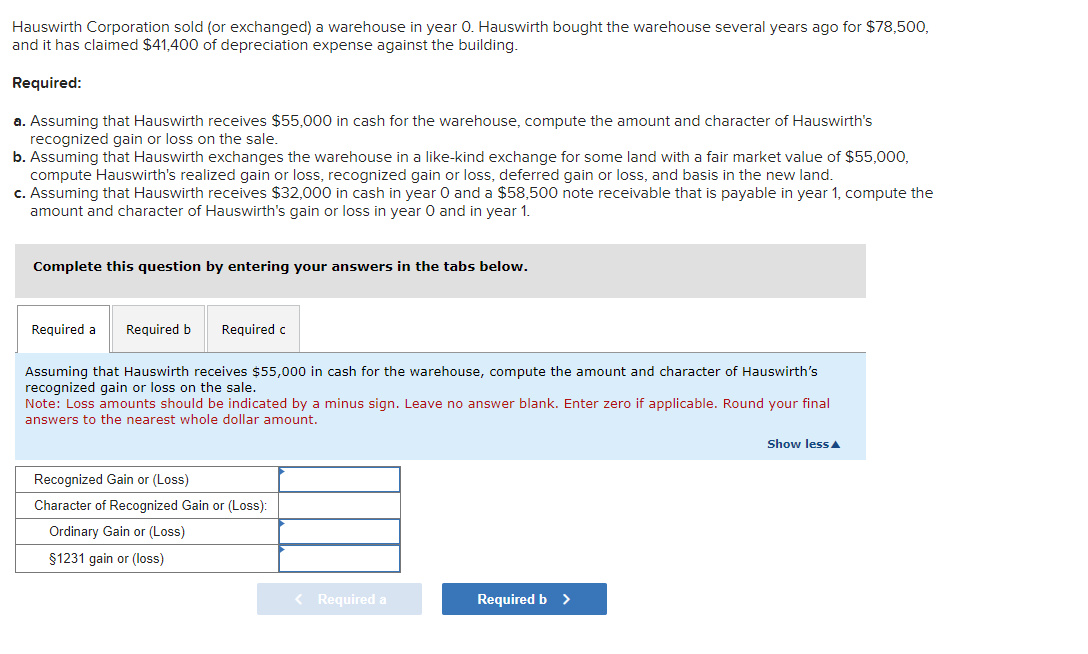 Hauswirth Corporation sold ( or exchanged ) a