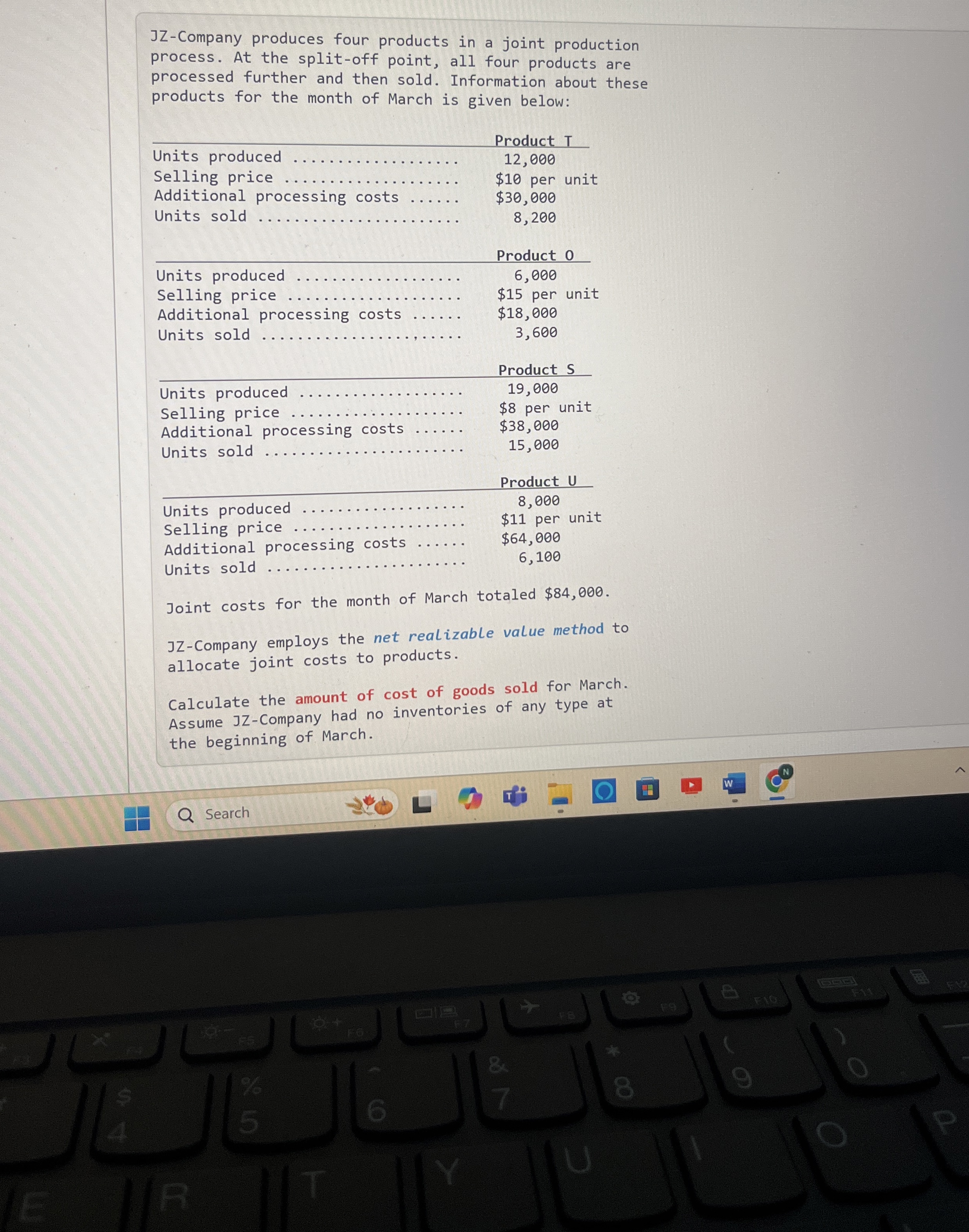 JZ - Company produces four products in a joint