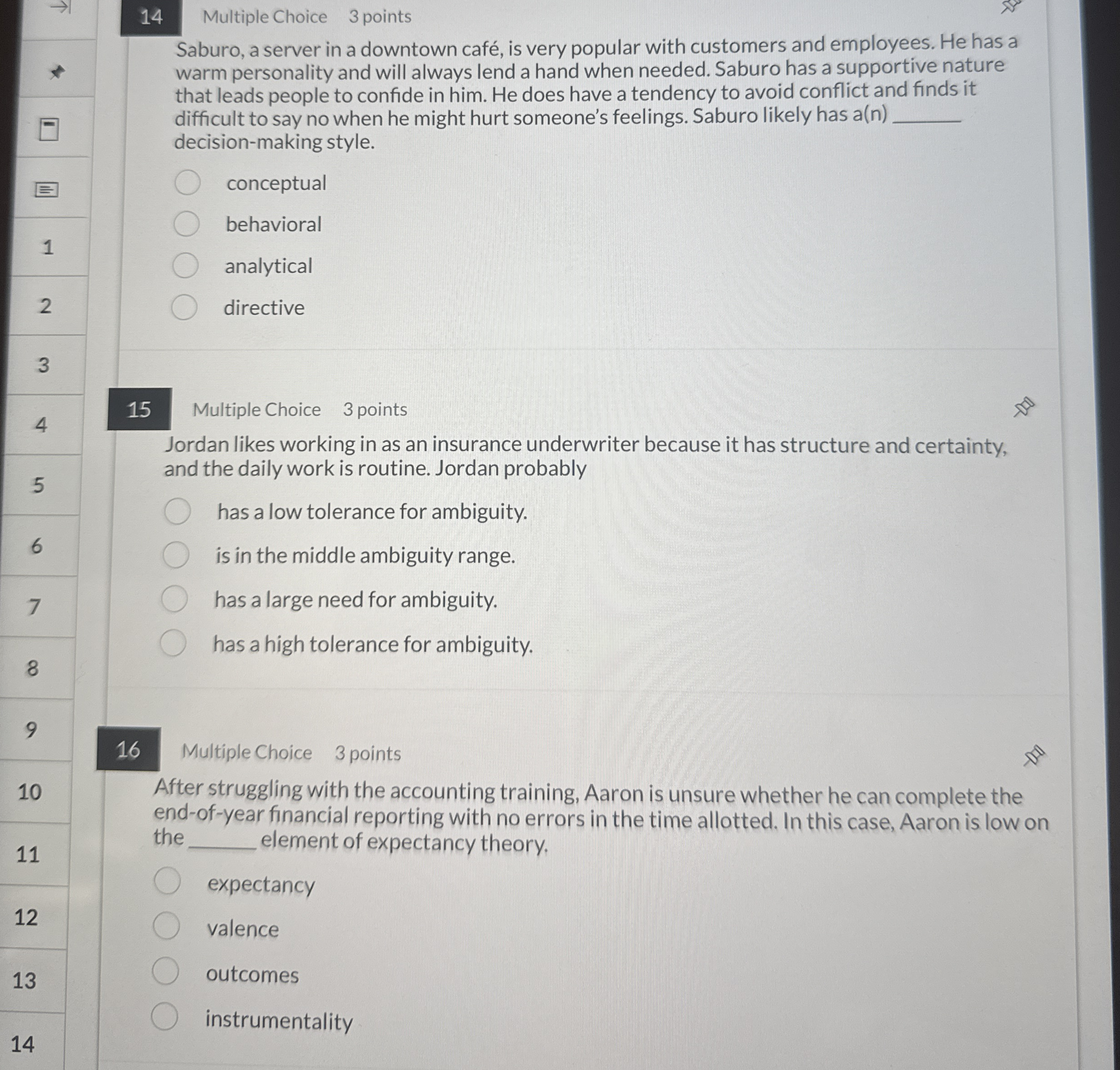 1 4 Multiple Choice 3 points Saburo, a server in