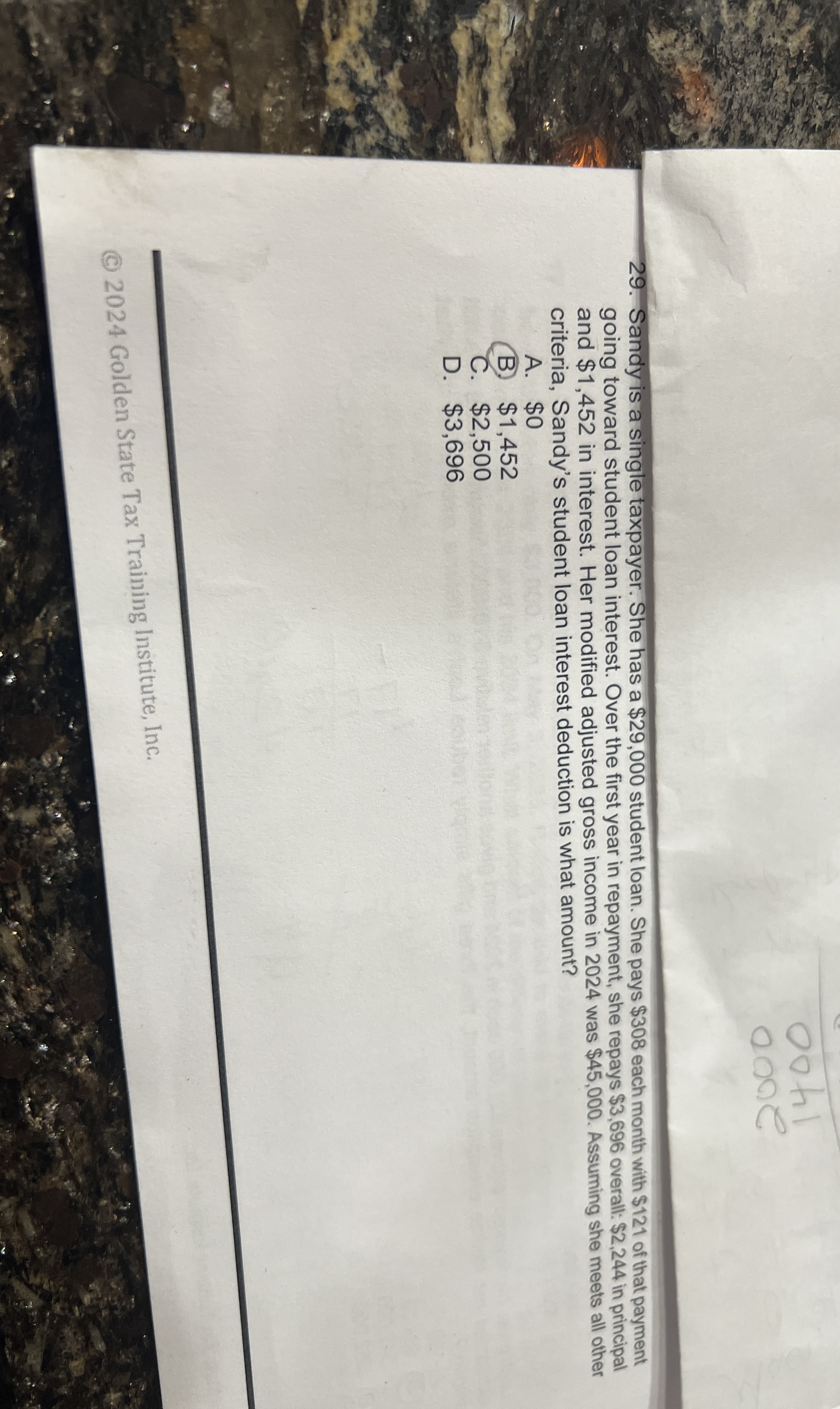 Sandy is a single taxpayer. She has a $ 2 9 , 0 0