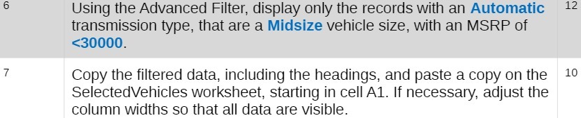 7" Copy the filtered data, including the