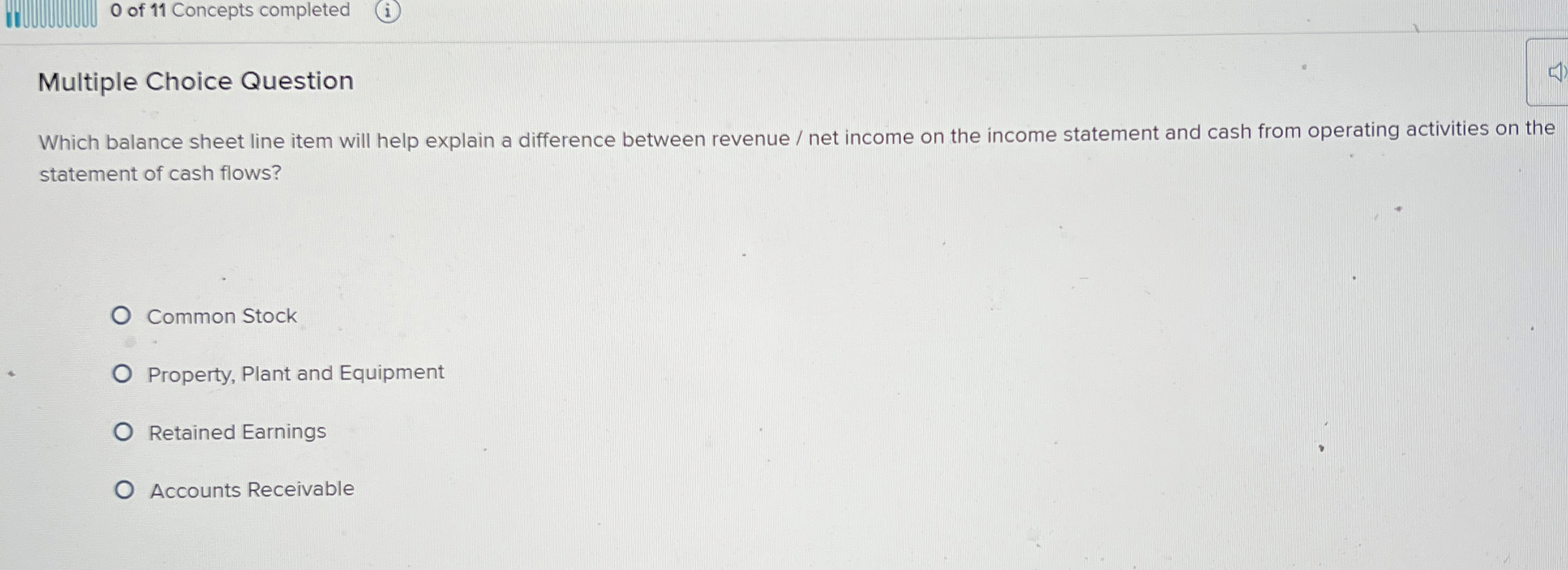 0 of 1 1 Concepts completed Multiple Choice
