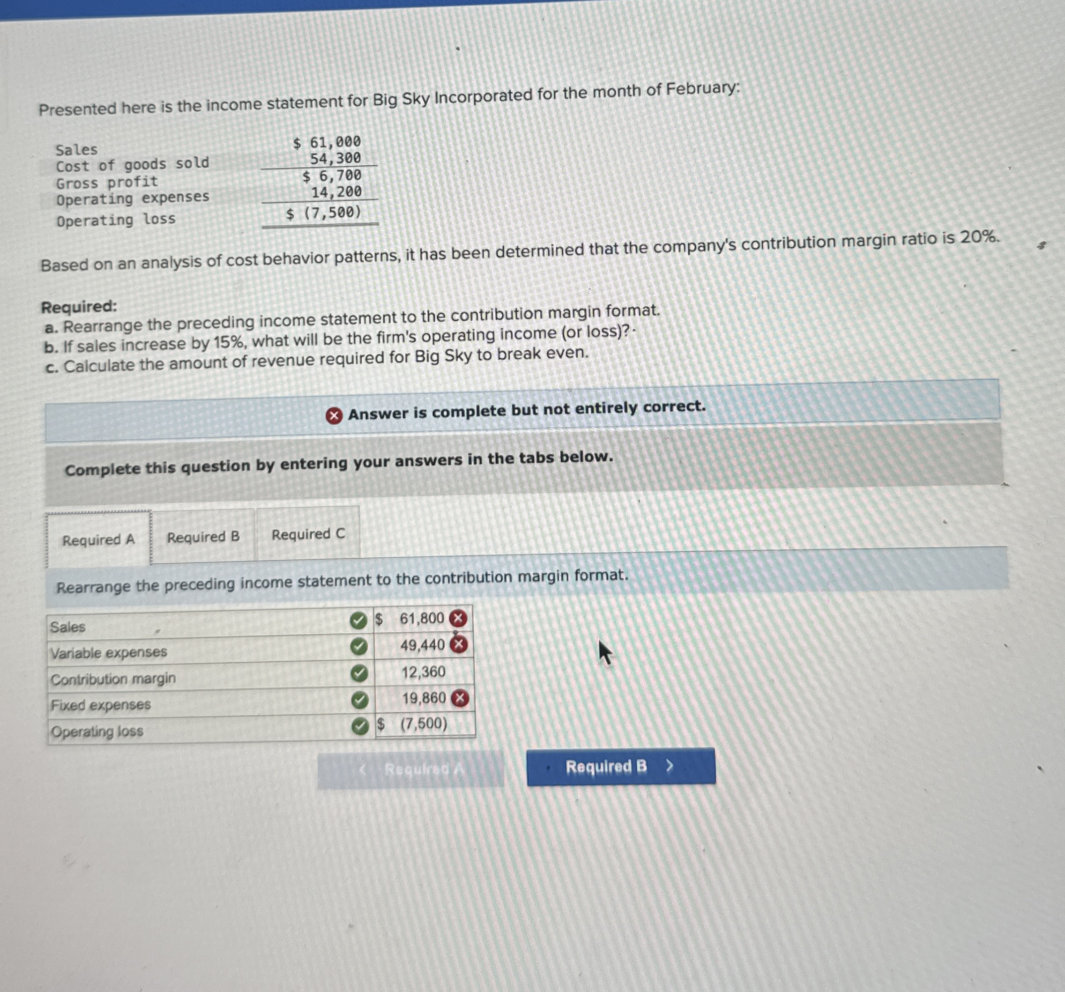 Presented here is the income statement for Big