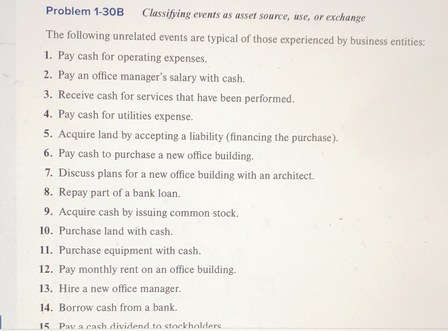 Problem 1 - 3 0 B Classifying events as asset
