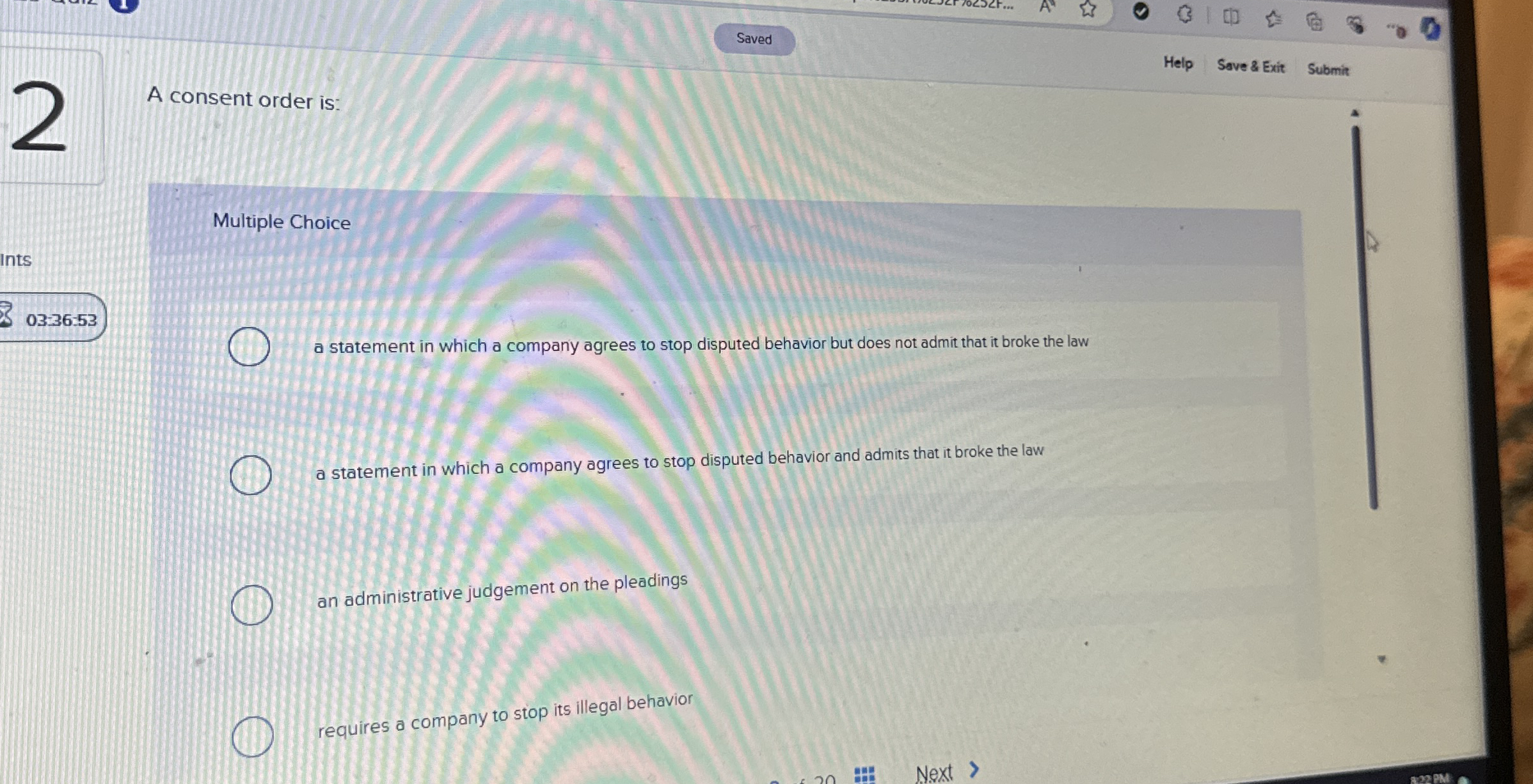 Help Save & Exit Submir A consent order is: