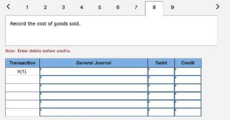 A 1 2 3 5 6 7 B 9 Record the cost of goods sold.