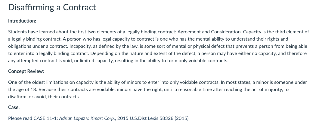 Disaffirming a Contract Introduction: Students