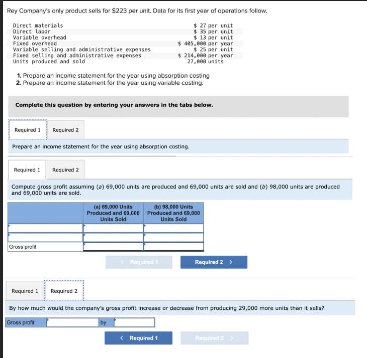 Rey Company's only product sells for \ ( \ $ 2 2