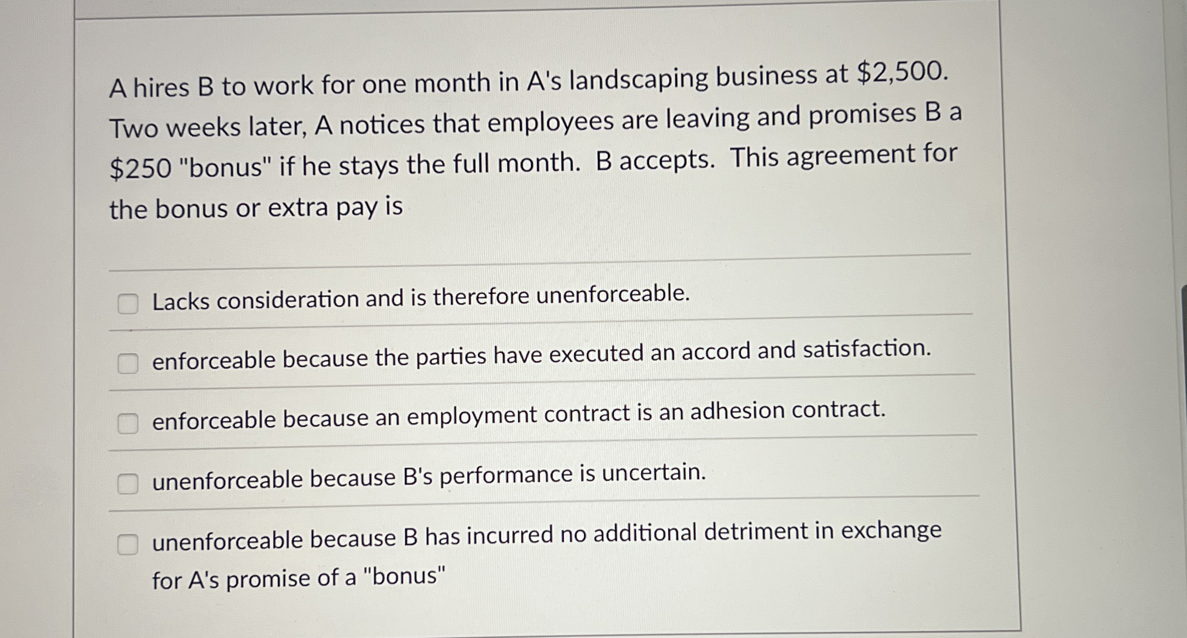 A hires B to work for one month in A ' s