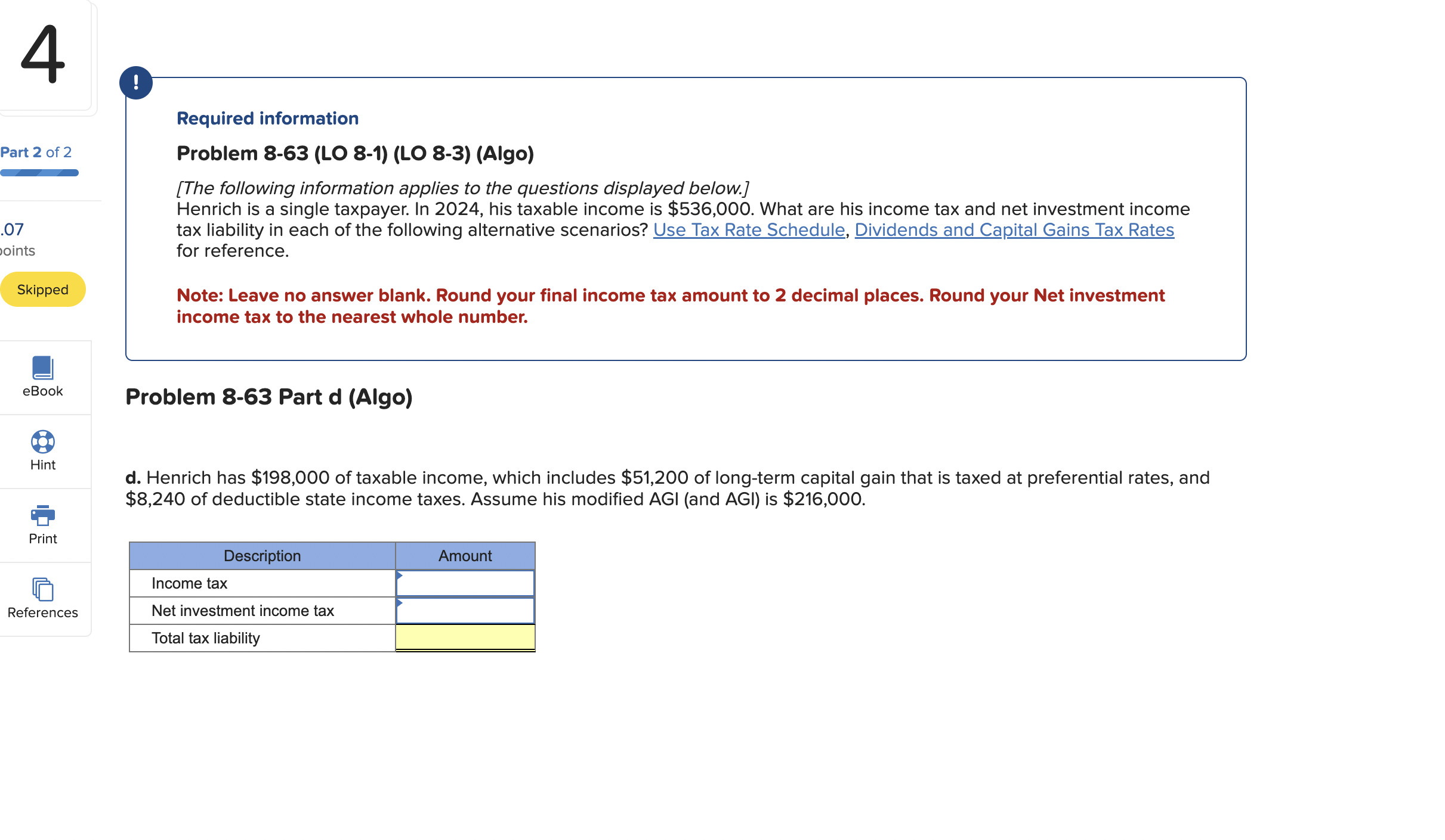 Required information Problem 8 - 6 3 ( LO 8 - 1 )