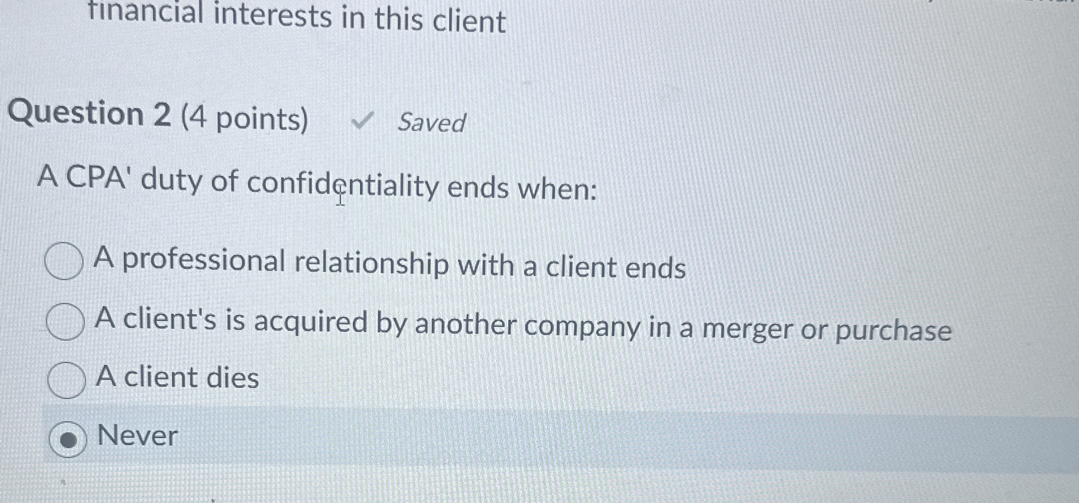 tinancial interests in this client Question 2 ( 4