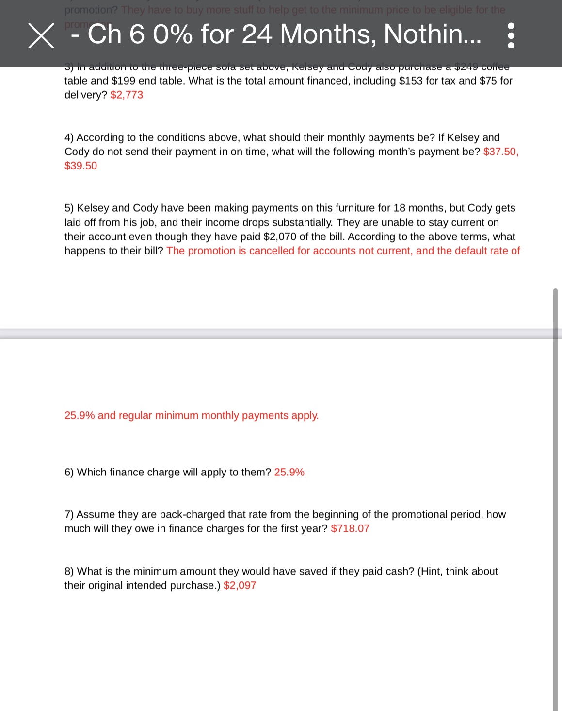 X - Ch 6 0% for 24 Months, Nothin... table and