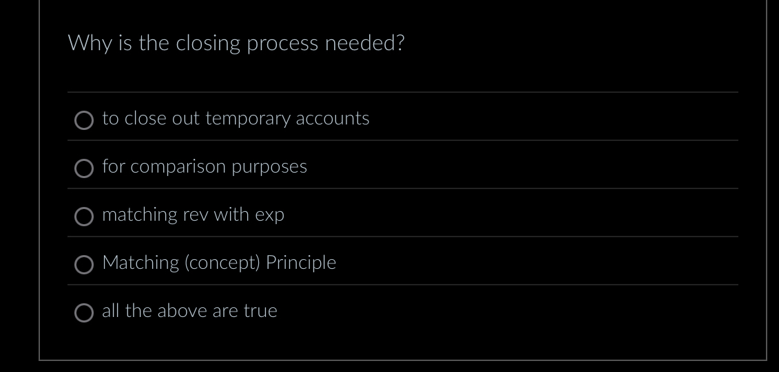 Why is the closing process needed? to close out