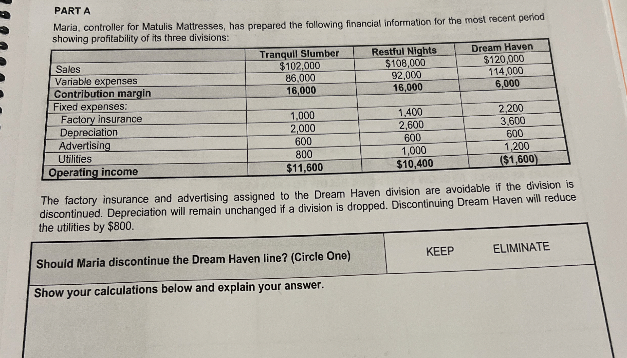 PART A Maria, controller for Matulis Mattresses,