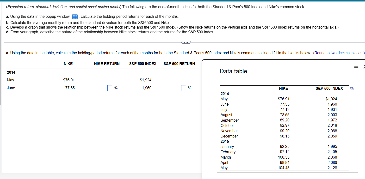 Q #1 (Computing holding-period returns) a. From