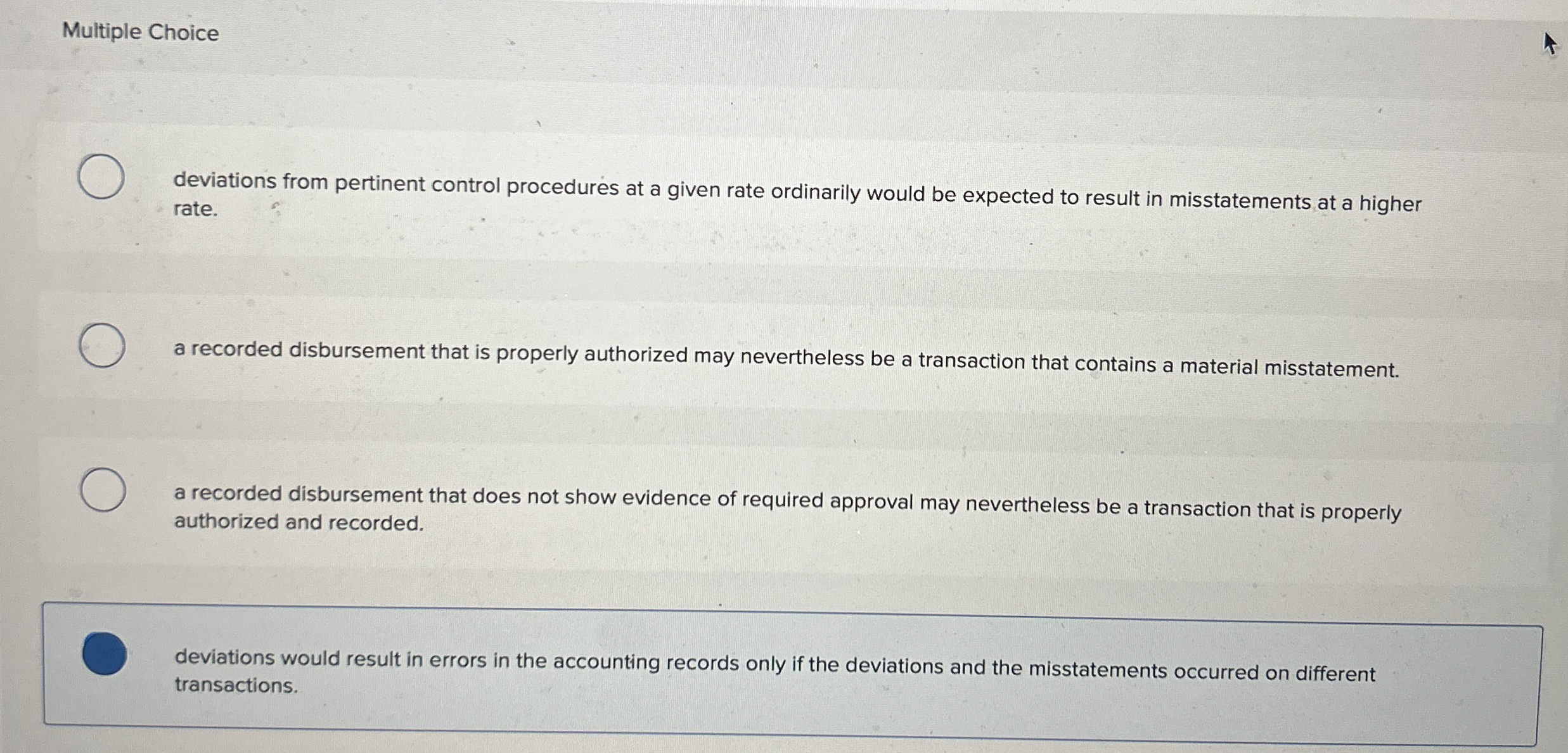 Multiple Choice deviations from pertinent control