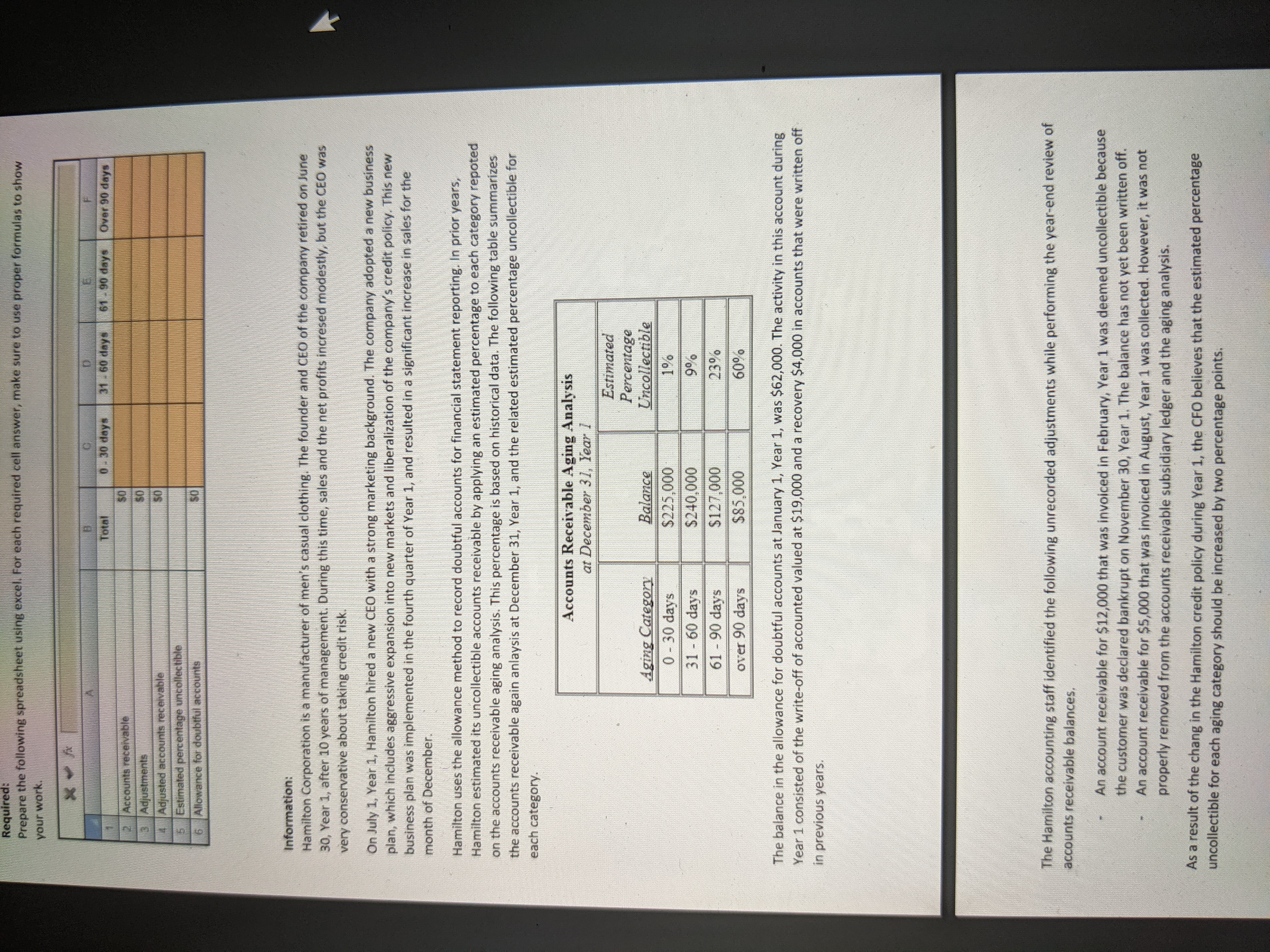 Required: Prepare the following spreadsheet using